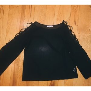 Black Sheet Crisscossed Bell Sleeved Shirt